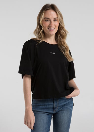 French Connection Black Cotton Crew Neck Boxy Fit T-Shirts 2 Pack