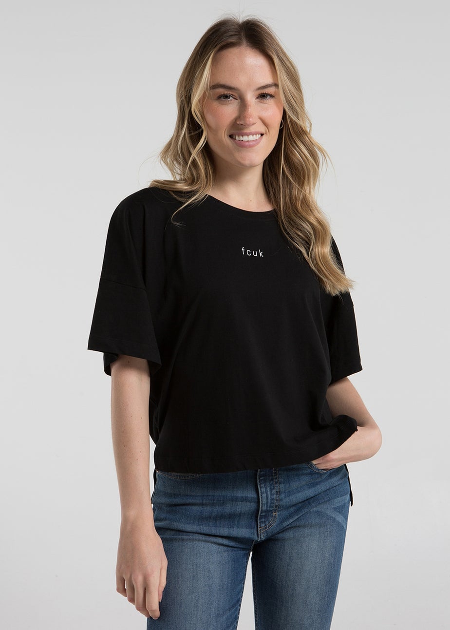 French Connection Black Cotton Crew Neck Boxy Fit T-Shirts 2 Pack