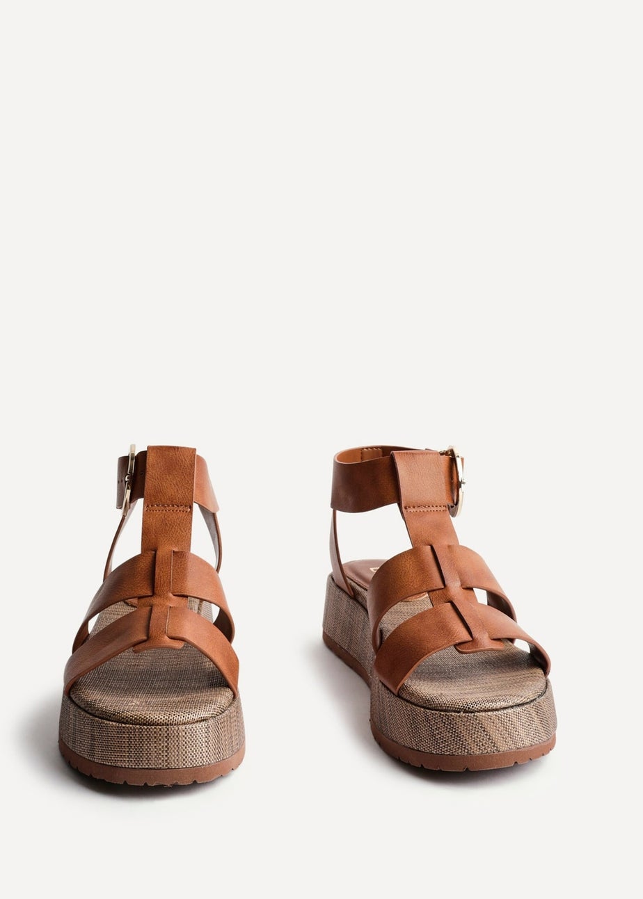 Linzi Tori Tan Faux Leather Gladiator Flatform Sandals