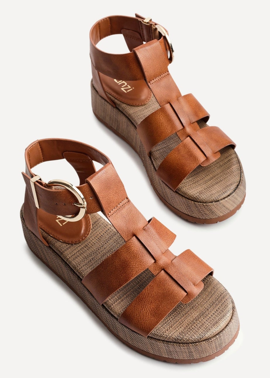 Linzi Tori Tan Faux Leather Gladiator Flatform Sandals