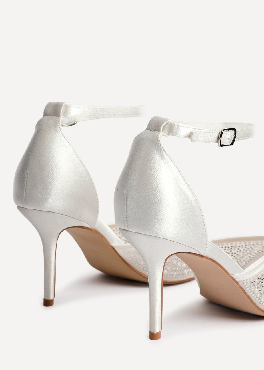Linzi Encanta Ivory Satin Diamante Mesh Stiletto Heeled Sandal