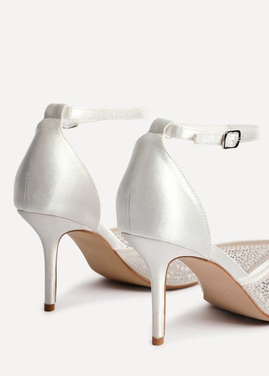 Linzi Encanta Ivory Satin Diamante Mesh Stiletto Heeled Sandal