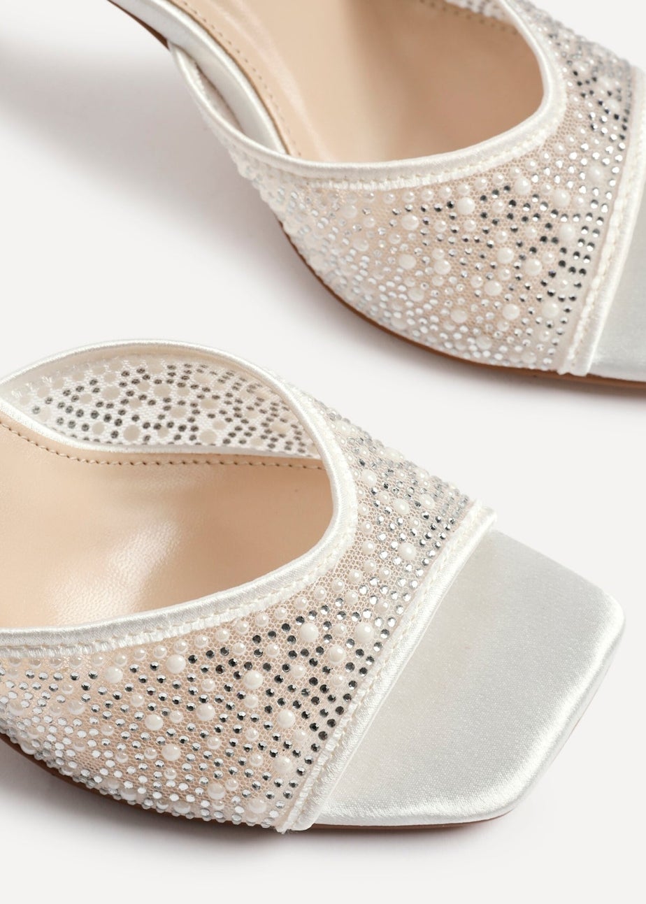 Linzi Encanta Ivory Satin Diamante Mesh Stiletto Heeled Sandal