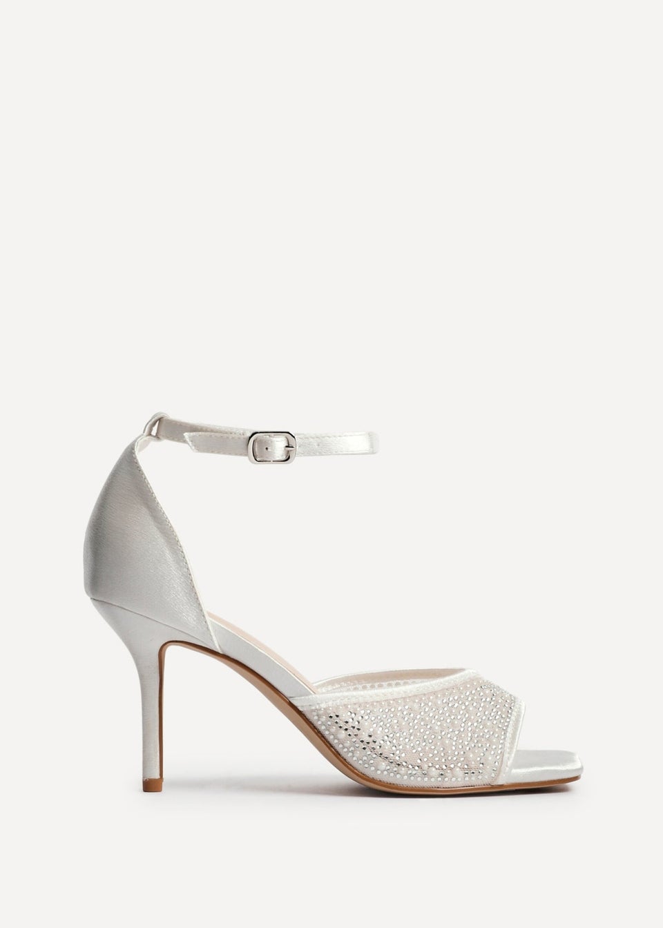 Linzi Encanta Ivory Satin Diamante Mesh Stiletto Heeled Sandal