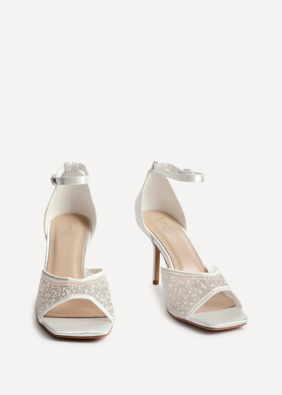 Linzi Encanta Ivory Satin Diamante Mesh Stiletto Heeled Sandal