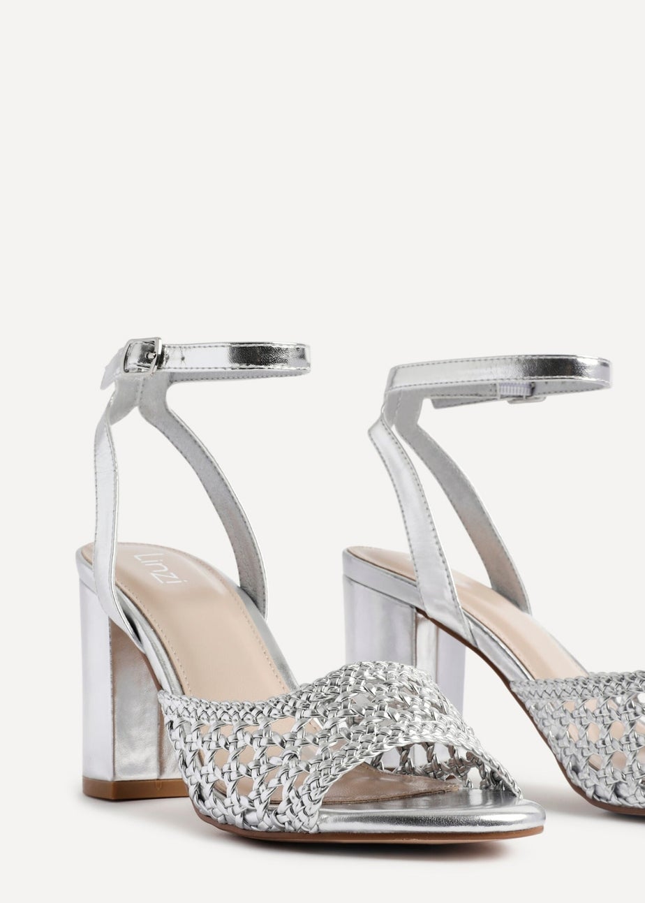 Linzi Bridget Silver Faux Leather Handwoven Block Heeled Sandal