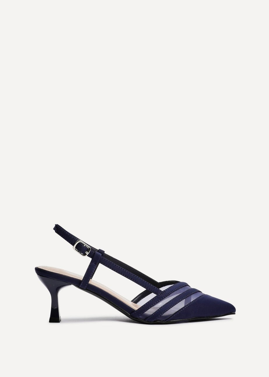 Linzi Milan Navy Scuba Mesh Slingback Court Heel