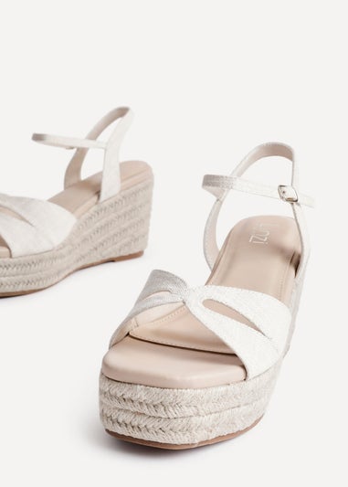 Linzi Sian Wide Fit Nude Canvas Linked Design Wedges