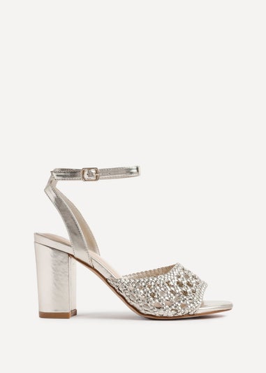 Linzi Bridget Gold Faux Leather Handwoven Block Heeled Sandals