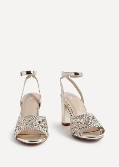 Linzi Bridget Gold Faux Leather Handwoven Block Heeled Sandals