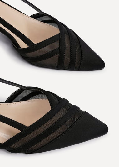 Linzi Milan Black Scuba Mesh Slingback Court Heels