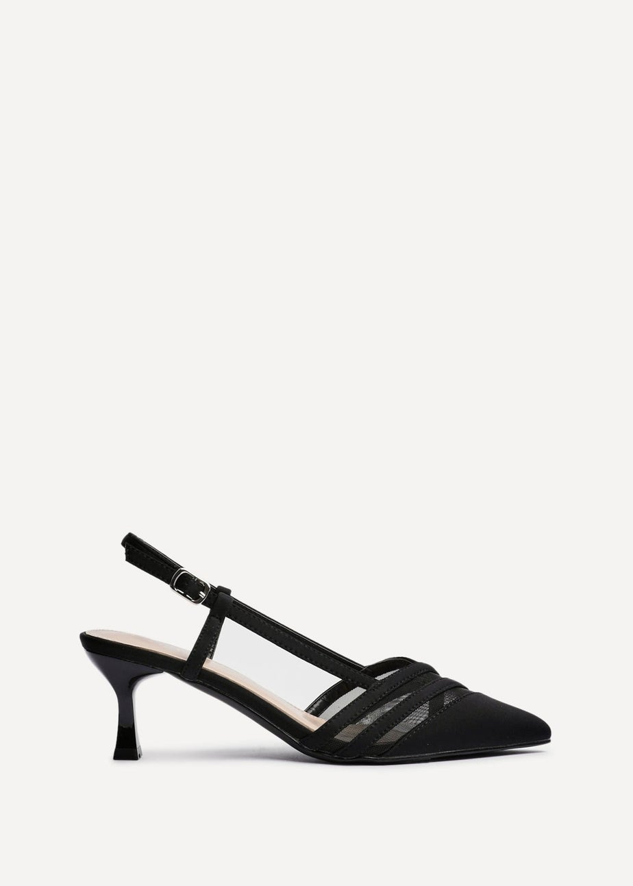 Linzi Milan Black Scuba Mesh Slingback Court Heels