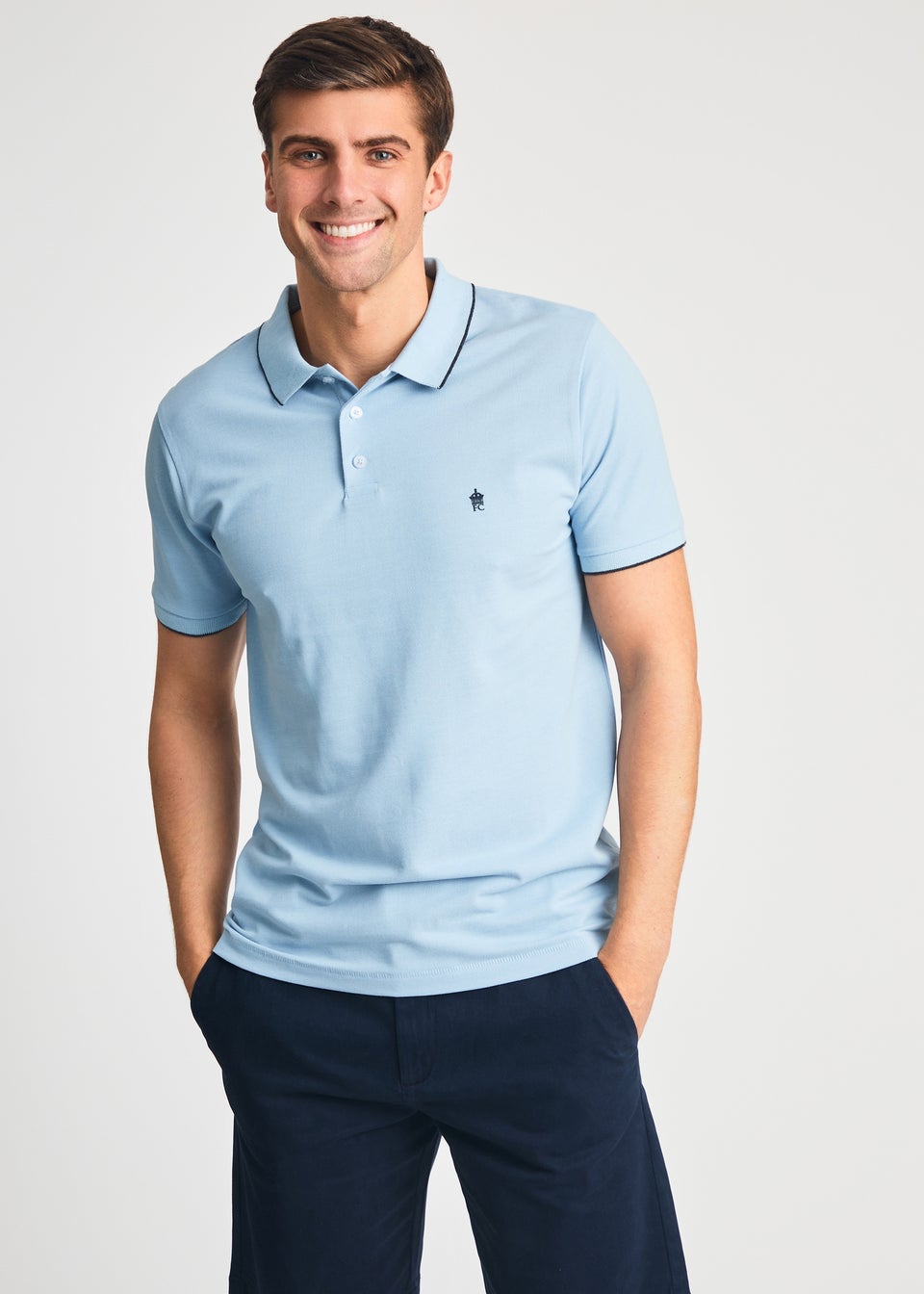 French Connection Navy Cotton Short Sleeve Pique Polo Shirts 3 Pack