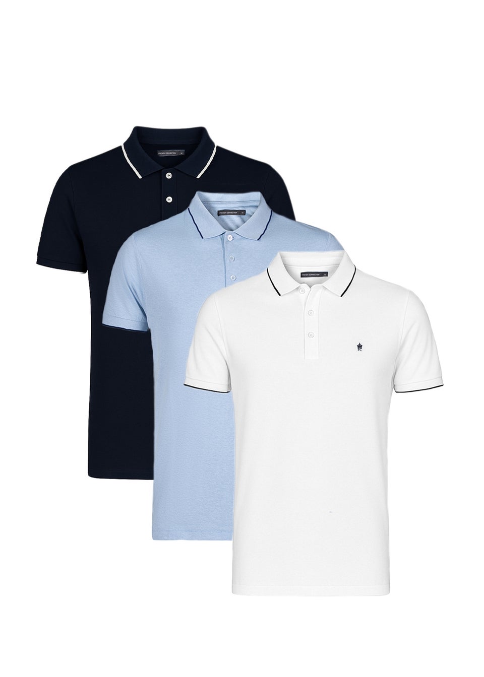 French Connection Navy Cotton Short Sleeve Pique Polo Shirts 3 Pack