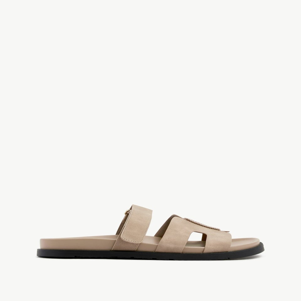 Linzi Emmy Taupe Faux Nubuck Footbed Linked Design Sandal