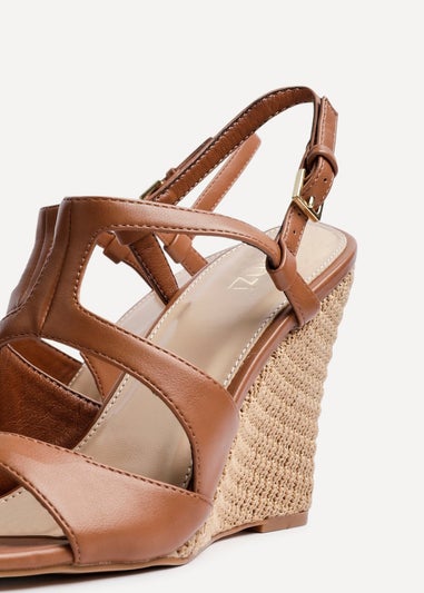 Linzi Dolce Tan Faux Leather Raffia Platform Wedge
