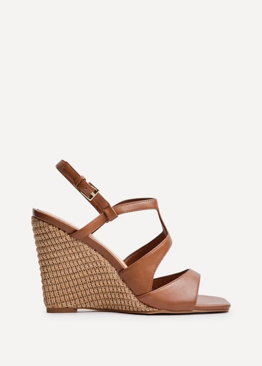 Linzi Dolce Tan Faux Leather Raffia Platform Wedge