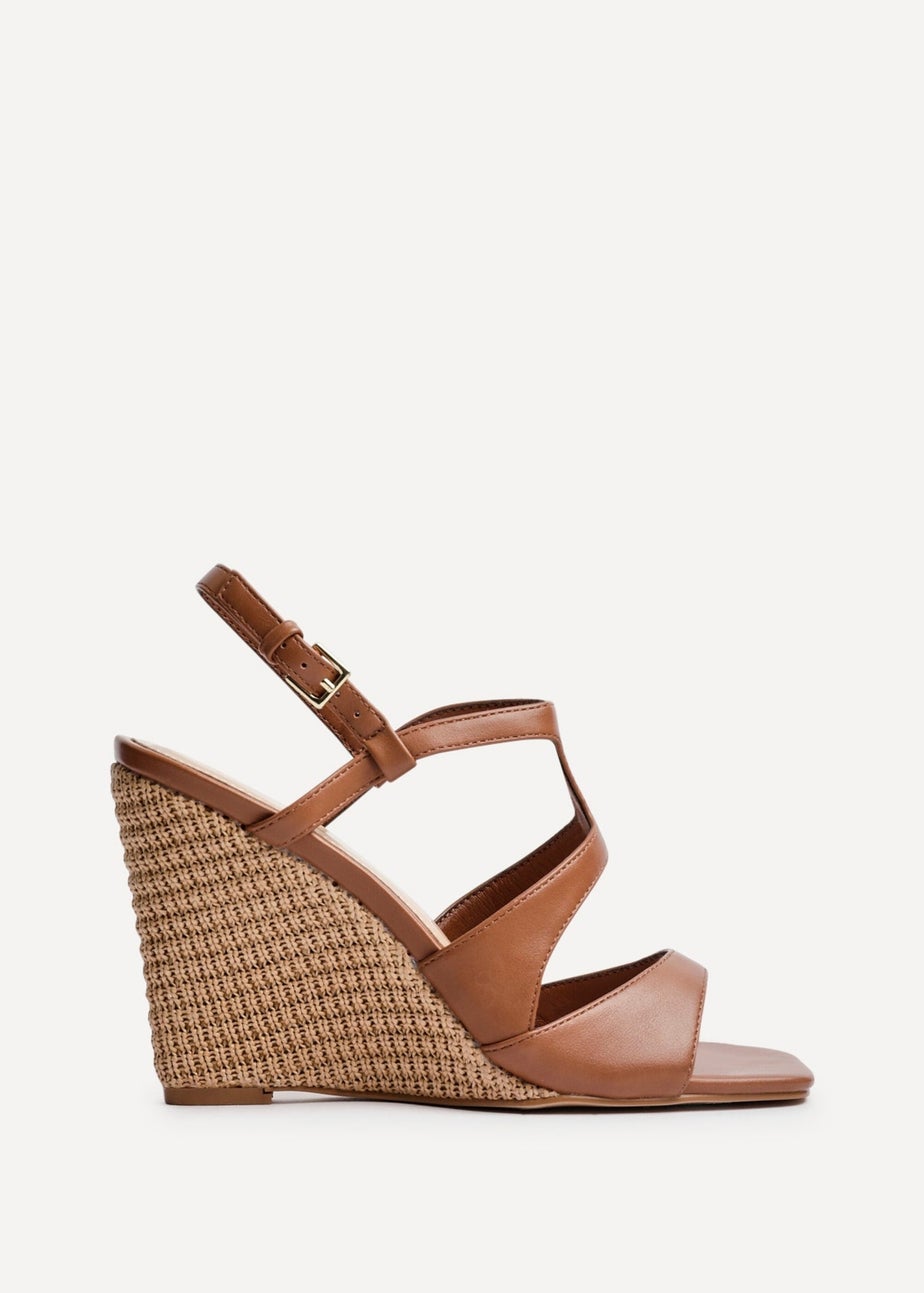 Linzi Dolce Tan Faux Leather Raffia Platform Wedge