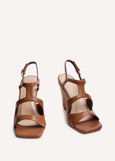 Linzi Dolce Tan Faux Leather Raffia Platform Wedge