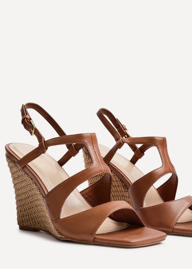 Linzi Dolce Tan Faux Leather Raffia Platform Wedge