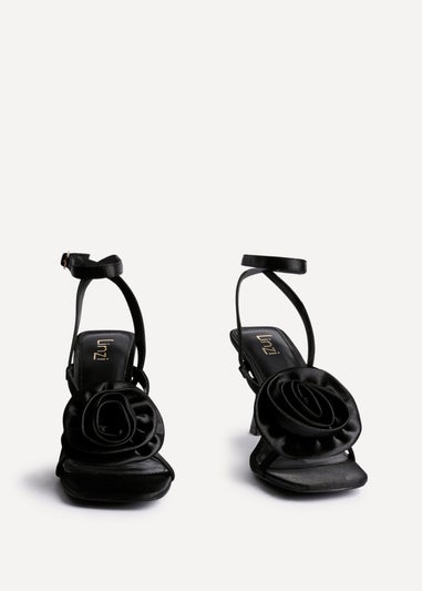 Linzi Valentine Black Satin Stiletto Heeled Sandals