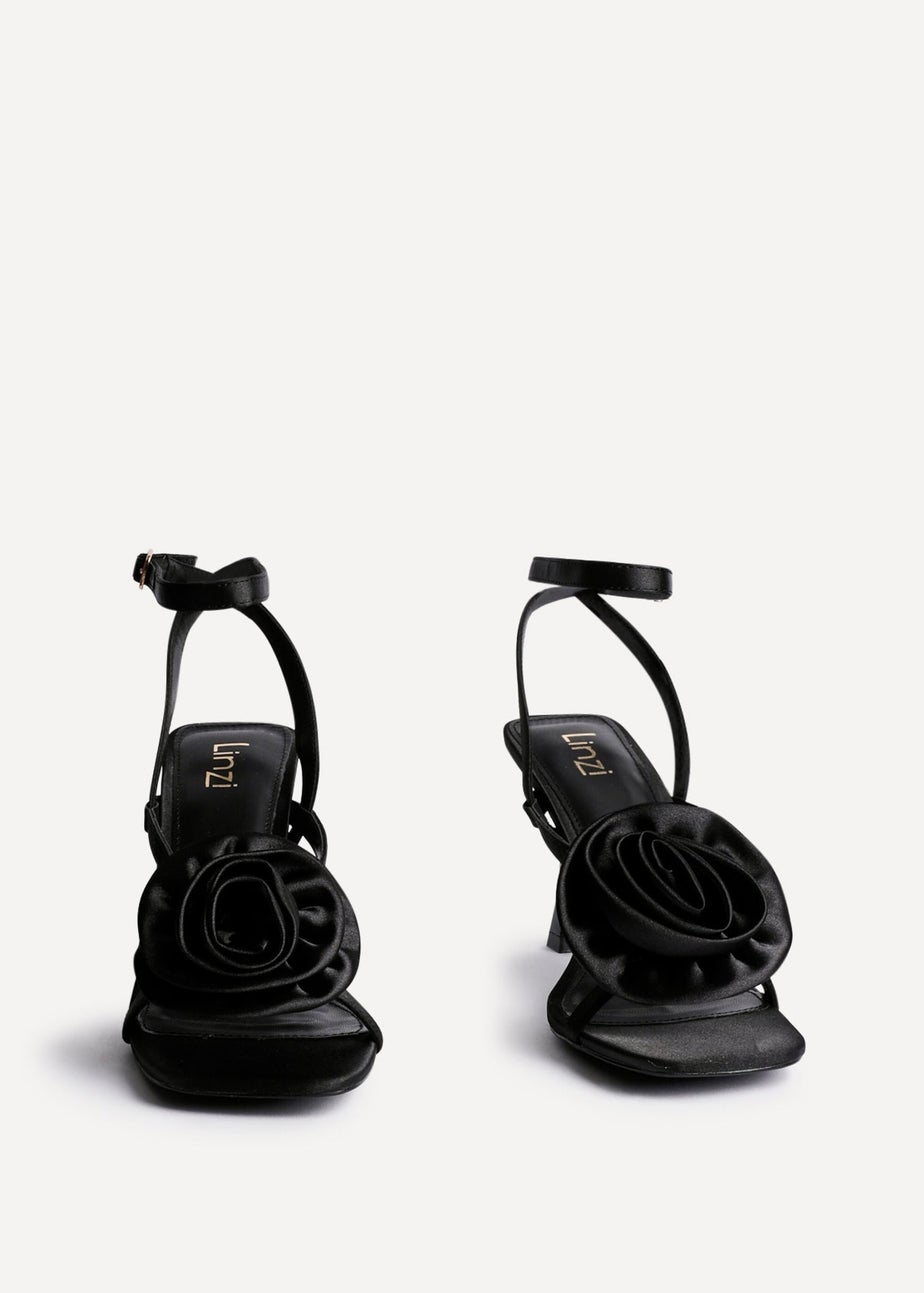 Linzi Valentine Black Satin Stiletto Heeled Sandals