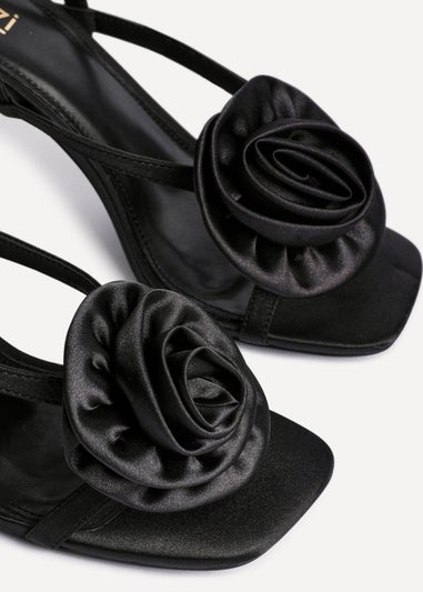 Linzi Valentine Black Satin Stiletto Heeled Sandals