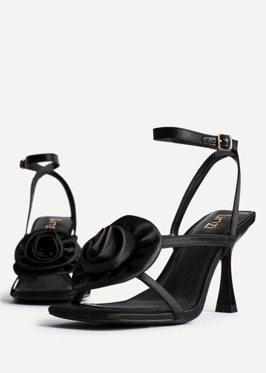 Linzi Valentine Black Satin Stiletto Heeled Sandals