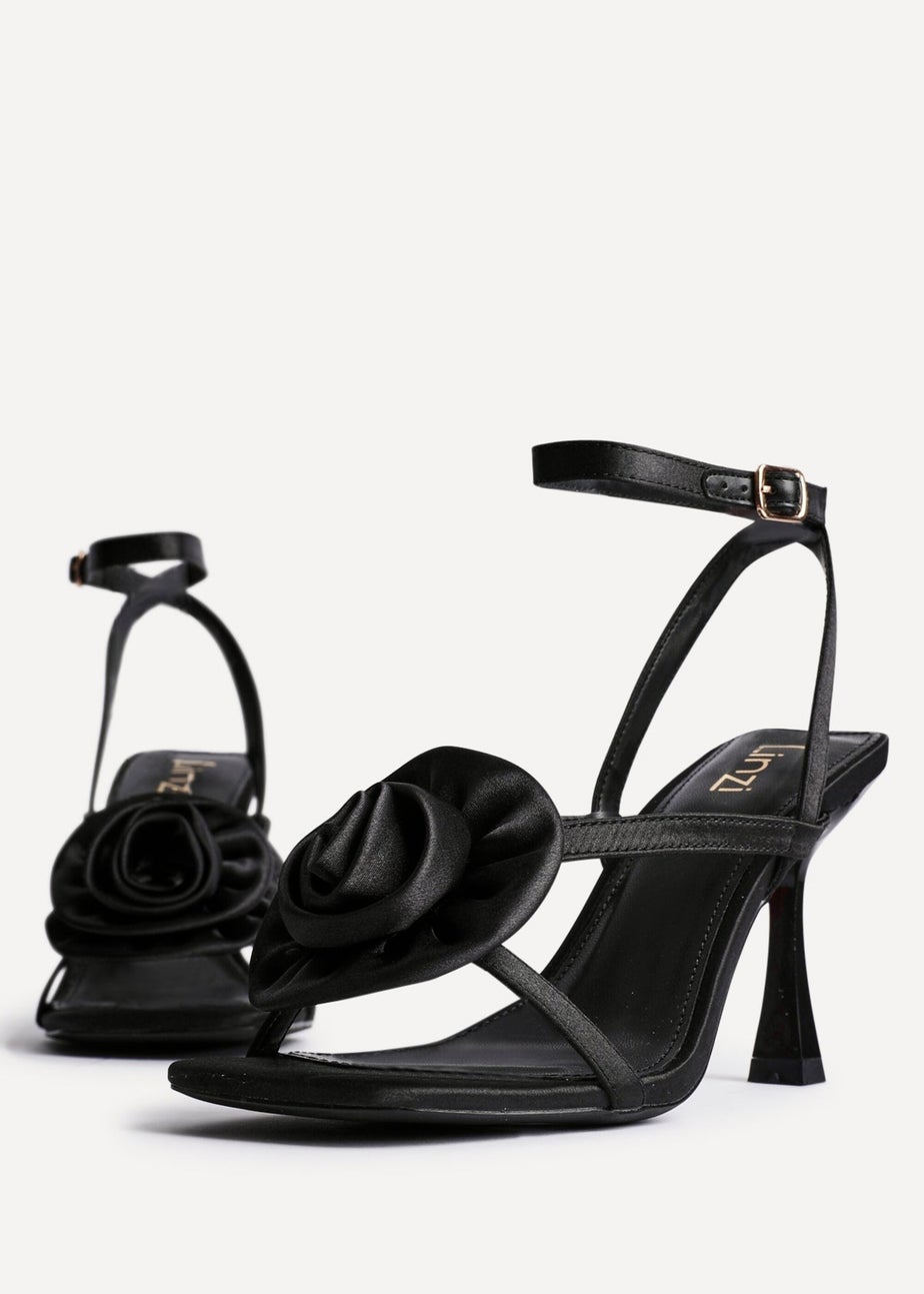 Linzi Valentine Black Satin Stiletto Heeled Sandals