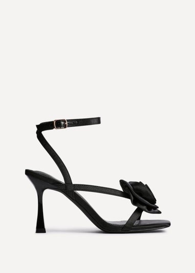Linzi Valentine Black Satin Stiletto Heeled Sandals