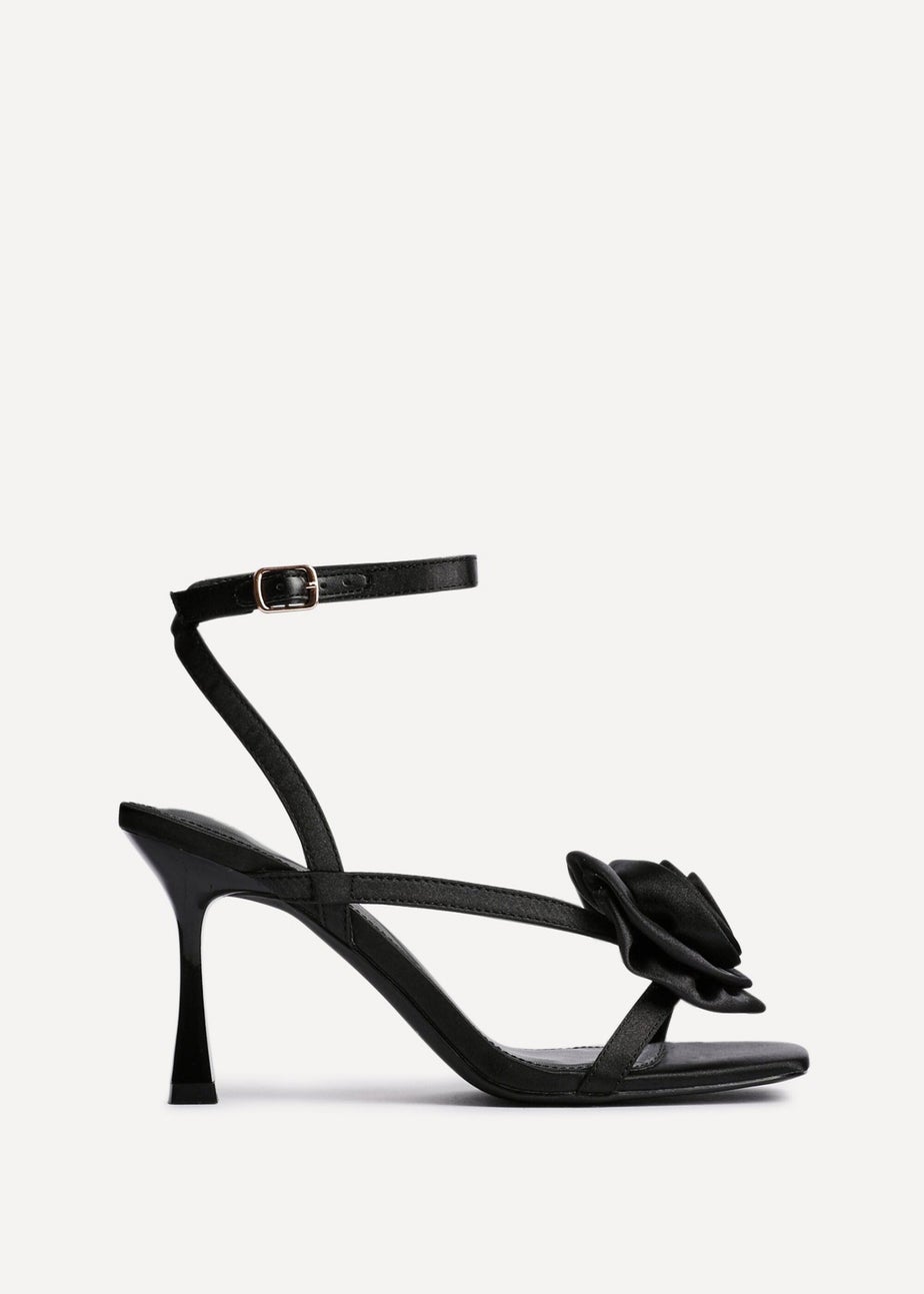 Linzi Valentine Black Satin Stiletto Heeled Sandals