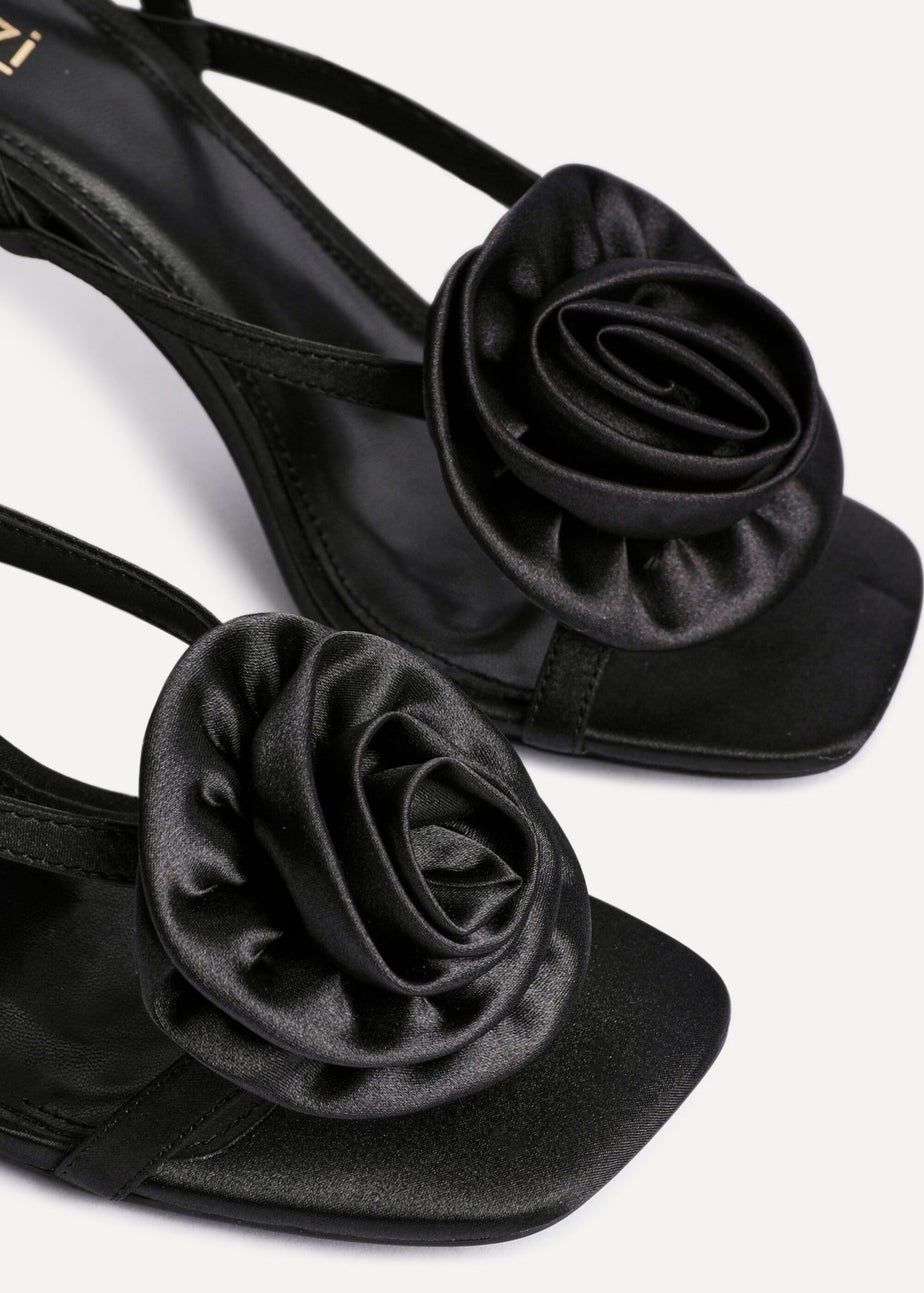 Linzi Valentine Black Satin Stiletto Heeled Sandals