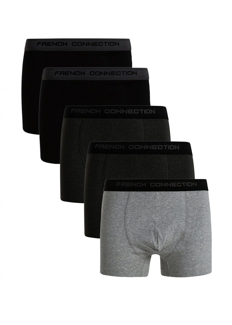 French Connection Charcoal 5 Pack Cotton Stretch Boxers