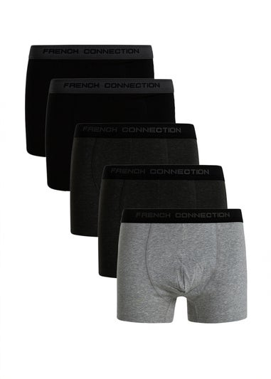 French Connection Charcoal 5 Pack Cotton Stretch Boxers