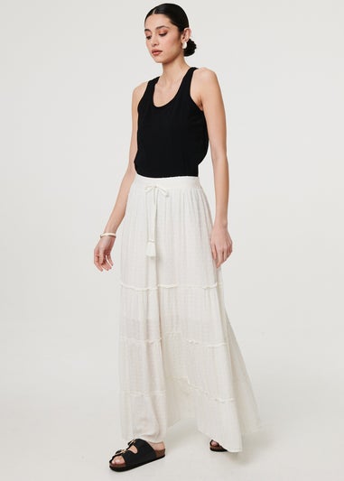 Izabel London White Textured High Waist Tiered Maxi Skirt