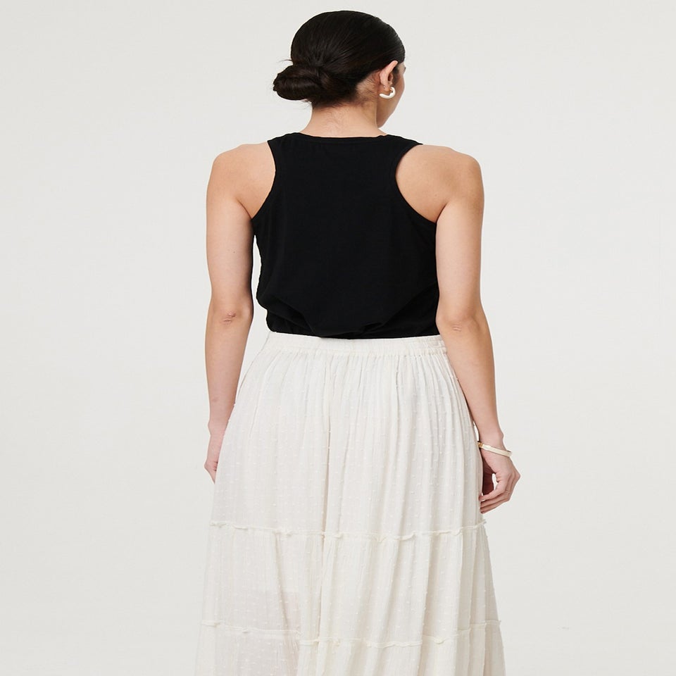 Izabel London White Textured High Waist Tiered Maxi Skirt