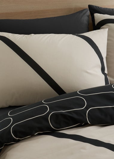 Catherine Lansfield Linear Curve Geometric Black Reversible Duvet Cover Set