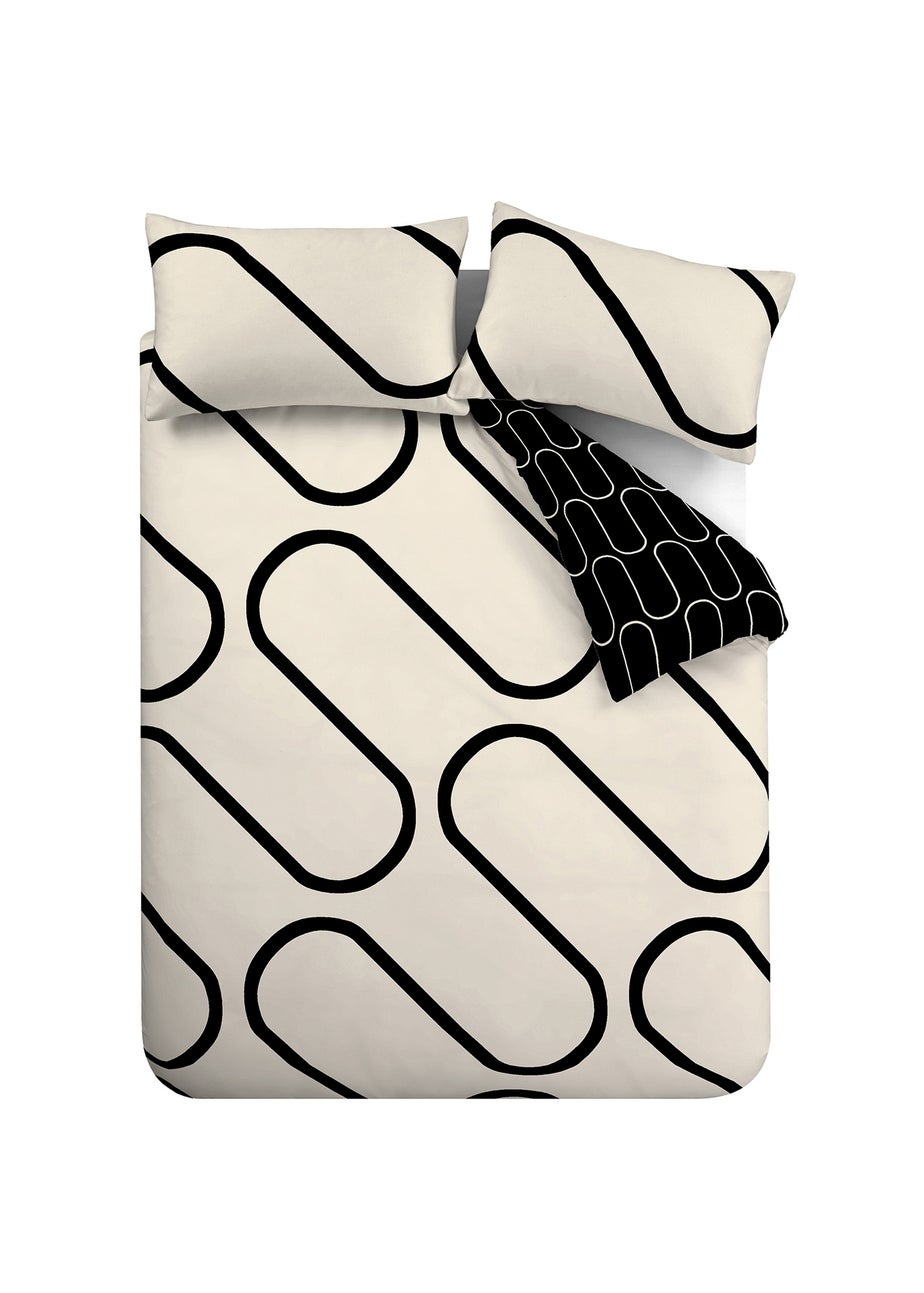 Catherine Lansfield Linear Curve Geometric Black Reversible Duvet Cover Set