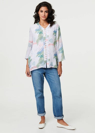 Izabel London Sage Abstract 3/4 Sleeve Relaxed Blouse