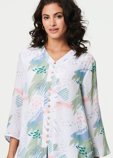 Izabel London Sage Abstract 3/4 Sleeve Relaxed Blouse
