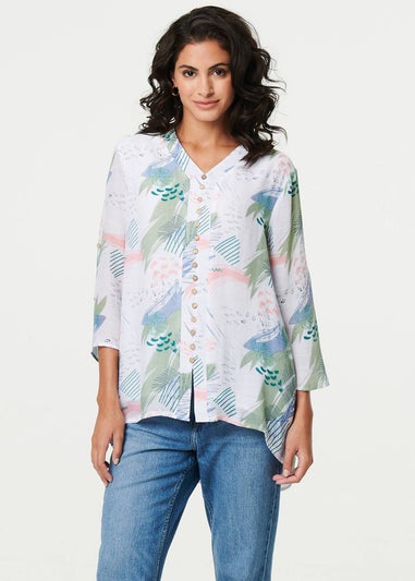 Izabel London Sage Abstract 3/4 Sleeve Relaxed Blouse