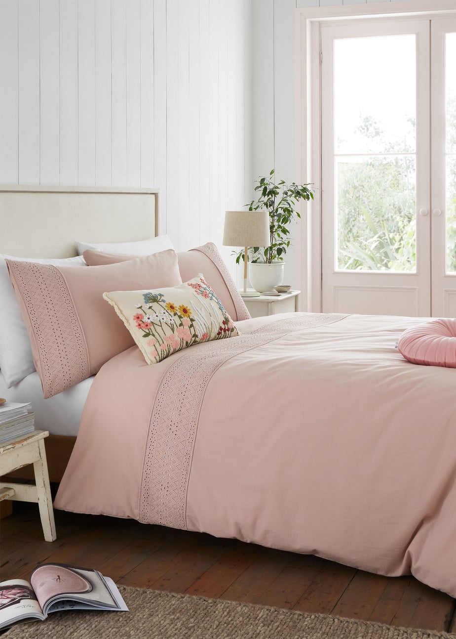 Catherine Lansfield Broderie Anglaise Duvet Cover Set Blush Pink
