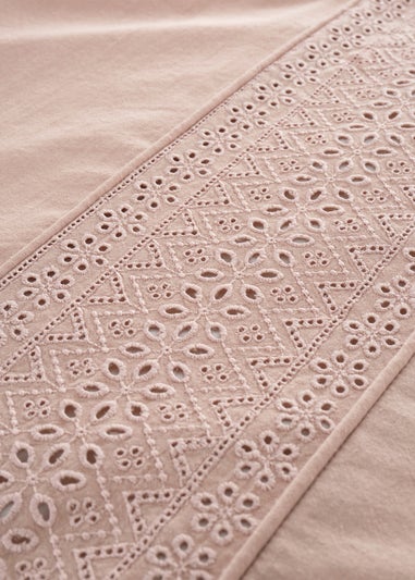 Catherine Lansfield Broderie Anglaise Duvet Cover Set Blush Pink