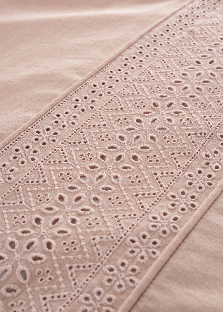 Catherine Lansfield Broderie Anglaise Duvet Cover Set Blush Pink