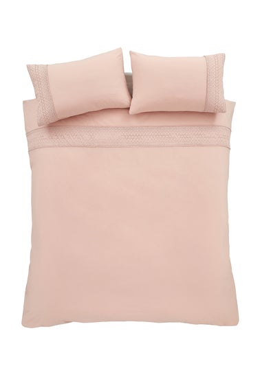 Catherine Lansfield Broderie Anglaise Duvet Cover Set Blush Pink
