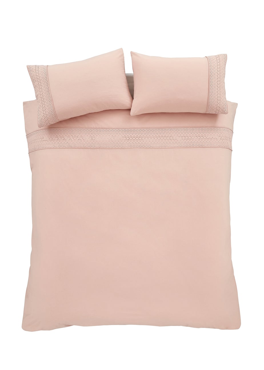 Catherine Lansfield Broderie Anglaise Duvet Cover Set Blush Pink