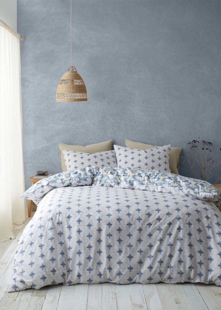 Pineapple Elephant Inara Ikat Reversible Double Duvet Cover Set Indigo Blue