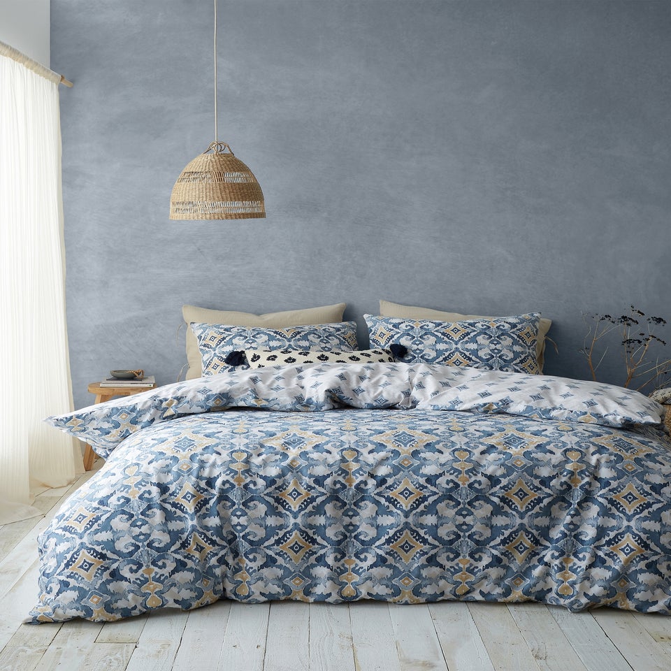 Pineapple Elephant Inara Ikat Reversible Double Duvet Cover Set Indigo Blue