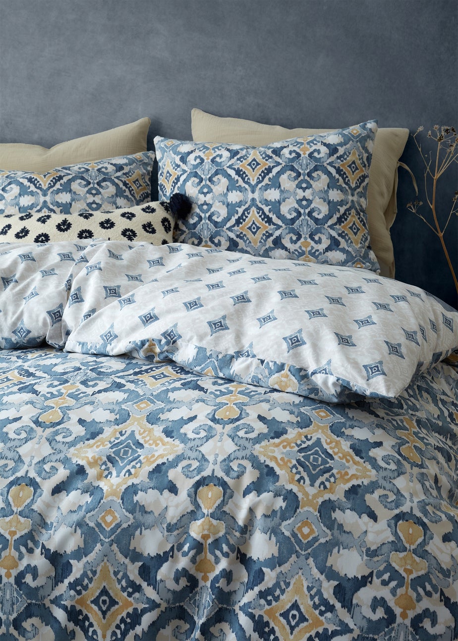 Pineapple Elephant Inara Ikat Reversible Double Duvet Cover Set Indigo Blue