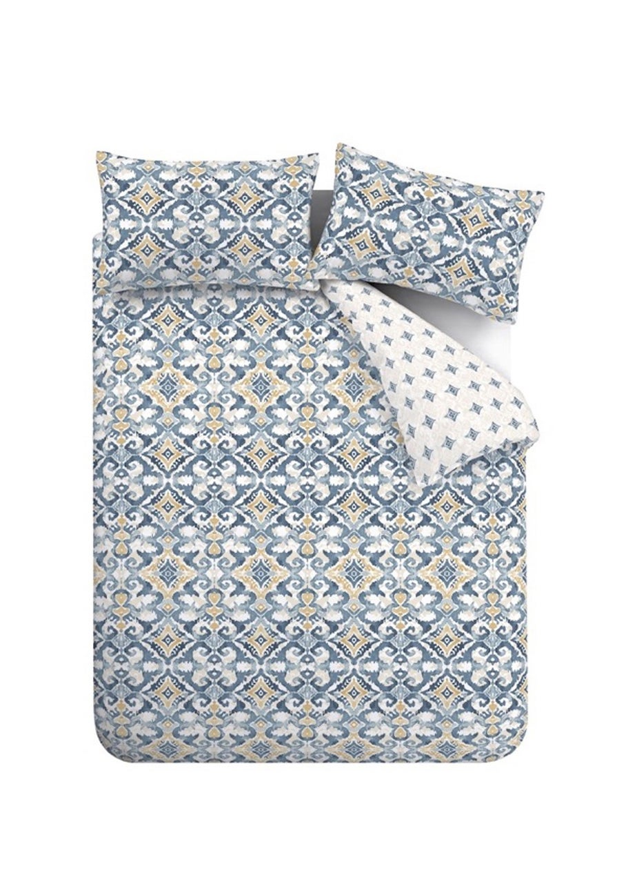 Pineapple Elephant Inara Ikat Reversible Double Duvet Cover Set Indigo Blue